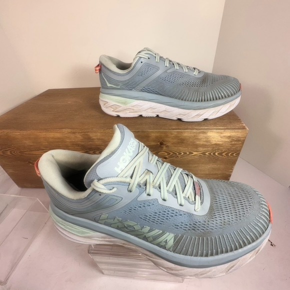 Hoka One One Bondi 7 Running Sneaker Women SZ 9.5 Wide Blue Mesh Sporty 1110531 - Picture 2 of 6